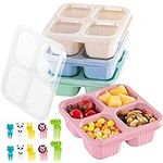 4 Pack Snack Containers, 4 Compartments Bento Snack Box, Reusable Meal Prep Lunch Containers for Kids and Adults, Food Storage Containers with Transparent Lids, No BPA, Microwave and Dishwasher Safe