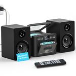 Greadio Home Stereo System with Boombox CD Player and Cassette player, 40W Bookshelf Speakers with Bluetooth, FM Radio/USB/TF/AUX/Remote Control, Hi Fi Music System (Black)