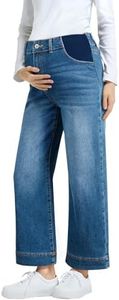 BLENCOT Maternity Jeans for Women Wide Leg Trendy High Waisted Flare Denim Pregnancy Pants Sky Blue M