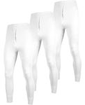 Andrew Scott Men's 3 Pack Premium Cotton Base Layer Long Thermal Underwear Pants, 3 Pack -White, Large