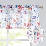 Fragrantex Window Topper Valance Kitchen Curtain 15 inch Watercolor Floral Print on Linen Texture Cotton Like Sheer for Bar Window/Bathroom/Cafe Curtains,56" W x 15" L Multi-Color, 1 Panel