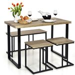 COSTWAY Dining Table and 2 Stool Set with 1 Bench, 4 Pieces Industrial Breakfast Table Chair Set, Metal Frame Dining Room Furniture for Home Kitchen (Oak Grey, Table with Reinforced Bar)