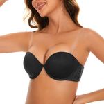 Plusfreeee Strapless Bra,Clear Bra Straps,Push Up Bras for Women,Double Padded Bra Strapless,Underwire Support Black