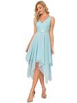 Ever-Pretty Women's Sleeveless V Neck Empire Waist A Line Lace Chiffon Midi Cocktail Evening Dresses with Asymmetry Hem Blue 14UK