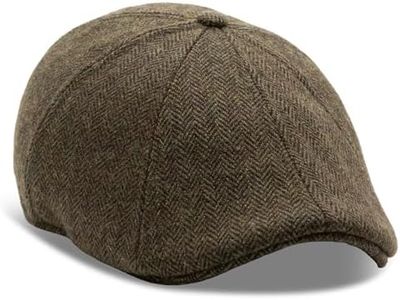 The Original Boston Scally Cap - Insulated Peaky Newsboy Flat Cap - 8 Panel Poly Wool Fitted Hat for Men - Cedar Moss - XXL