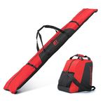 Tonesport Ski Bag and Boot Bag Combo - Ski Bags for Air Travel - Unpadded Snow Ski Bags - for Skis Up to 190cm - Dark Red