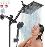 Cosyland Black Shower Head Handheld - 8‘’ High Pressure Rainfall Stainless Steel Fixed Shower Head/Handheld Showerheads Combo 9 Settings with Extension Arm, Height/Angle Adjustable