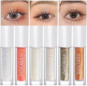 VERONNI Liquid Glitter Eyeshadow -6 Colors Metallic Glitter Shimmer Eye Shadow Makeup Kit,Pigmented,Quick Drying Waterproof Long Lasting Sparkling Eye Glitter Make Up