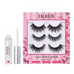 CALAILIS False Eyelash 3D Effect Faux Mink Fake False Eyelash Long Natural Eyelashes 3 Pairs With 5g False Eyelash Glue（cs18-1） Black