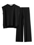 ANRABESS Women 2 Piece Outfits Casual Summer Sleeveless Tops Knit Pants Sweater Lounge Matching Sets 2024 Trendy Clothes, Black, Medium