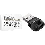 SanDisk 256GB High Endurance Video microSDXC Card with Adapter for Dash Cam and Home Monitoring Systems - C10, U3, V30, 4K UHD, Micro SD Card & MobileMate USB 3.0 microSD Card Reader