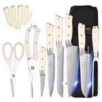 NANFANG BROTHERS Kitchen Knife Set, 9-Piece Damascus Steel Chef's Knife Set with Chef's Knife Roll Pouch, VG10 Professional Knife Set with Kitchen Fork and Kitchen Shears