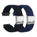 WOCCI 22mm Braided Nylon Watch Bands for Men and Women, 2 Packs Replacement Straps (Black+Blue)