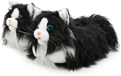 Onmygogo Indoor Fuzzy Winter Animal Cat Plush Slippers for Women, Faux fur,Warm House Slipper (US 7-9, Black Persian Cat)