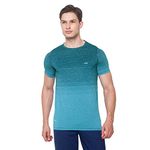 berge' Men's Auto Striper 100% Polyester Melange Stripe Western Tshirts for Men, Quick Drying & Breathable Fabric, Regular Fit Round Neck Half Sleeved T-Shirt for Sports, Gym & Workout - Teal