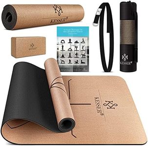 KESSER® Tapis de Yoga en Liège, Sac de Transport et Bloc de Yoga Inclus - Tapis de Gymnastique et d'Entraînement Antidérapant pour le Fitness et le Sport