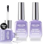 Gellen Gel Nail Polish Top and Base Coat - Gel Top Base Coat & Builder Gel Nail Kit 3pcs Base and Top Coat UV Soak off Gel Polish, Strong Base Coat Glossy Shiny Top Coat Builder Gel for Nails 18ml