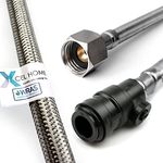 Xcel Home™ WRAS Approved PushFit Flexible Connector with Isolation Valve 15mm x 1/2" BSP (900mm Long) | 3 Lengths Available | Kitchen Sink/Bathroom Basin Stainless Steel Braided Flexi Tail | 1 Pipe