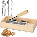 Artcome Heavy Duty Pecan Nut Cracker Tool with 1 Crab Cracker, 2 Wide Crab Forks, Wood Handle Base with Rectangular Wooden Box Base for Walnuts, Chestnuts, Almonds, Pecans, Hazelnuts, etc