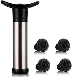 SHGarden Wine Pump Preserver Saver Kit Wine Stoppers Set Wine Saver with 4 Vacuum Stoppers Wine Vacuum Pump & 4 Silicone Wine Bottle Stoppers Vacuum Sealed Wine Plug for Home Kitchen Bar SH0009