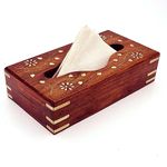 Zyntix Wooden Tissue Box Holder Cover with Velvet Interior 9x5 inch Tissue Holder for Dinning Table Tissue Box Holder Tissue Paper Holder for Facial Napkins Tissue Box for Car(Full Brass)