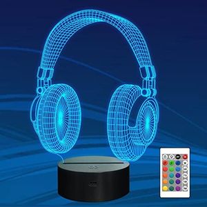 Attivolife Headphone 3D Night Light, Headset Illusion Hologram Lamp,16 Colors Changing with Remote Control Dimmable Novelty Gamer Room Decor Earphone Gifts for Music Lover Teen Boy Girl Men Women