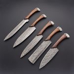 LH LIMASSOL Handmade Damascus Steel Kitchen Knife Set with Leather case Cooking Knives Gift for Her Kitchen and Dining - 5PCs (Damascus Steel)