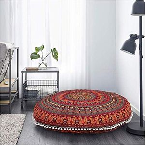 MY DREAM CARTS 32" Mandala Floor Pillow Cushion Hand Made Traditional Ethnic Seating Throw Cover Hippie Decorative, Cotton, Poufmdc37, 32 Inches