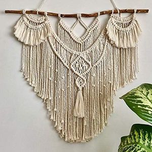 CBXSF Grande Appeso a Parete in Macramè Legni naturali Decoro Bohemien Arazzo Macramè Sopra la Testiera Artigianato D'Arte Nozze Macramè,80cm(Larghezza) X 80cm(Lunghezza)
