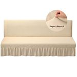 Stretch Armless Futon Cover with Skirt Knitted Jacquard Futon Sofa Bed Cover Machine Washable Futon Couch Cover Futon Sofa Cover Furniture Bed Protector with Elastic Bottom for Kids,Pets(Beige)