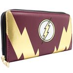 DC The Flash Gold Lightning Bolt Emblem Purse Clutch Coin Pocket & Card Holder, Red