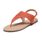 DREAM PAIRS Women's Rhinestone Casual Wear Cute Gladiator Flat Sandals Beach Dressy T-Strap Thong Sandals,Size 6.5,Orange,MEDINIE