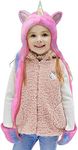 Gifts Treat Kids Unicorn Winter Hat with Scarf Plush Novelty Animal Hat 3 in 1 Multi-Functional Hat, Scarf and Mittens(Purple,M)