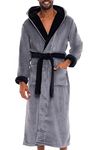 Alexander Del Rossa Men's Warm Fleece Robe with Hood, Big and Tall Bathrobe, 3XL 4XL Steel Grey with Black Contrast (A0125STB4X)