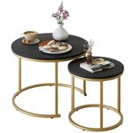 VILAWLENCE Coffee Table Nesting Set of 2 Round End Table Accent Side Stacking Tables Black Wood with Sturdy Metal Frame, Modern Living Room Table Sets Industrial Nightstand