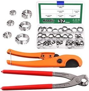 Keadic 52Pcs Ear Hose Clamp Crimping Tool and PEX Pipe Cutter for 1/8 inch-1 1/4 inch Tube with [6mm to 18.5mm] 304 Stainless Steel Clamps, PEX Cinch Fastening Tool for Automotive Marine Motorcycle