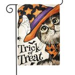 Halloween Garden Trick or Treat Flag, 12x18 Inch Halloween Cat Witch Hat Double Sided Small Halloween Flag Decorations Outdoor for Yard Garden Street Holiday Decor