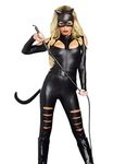 Forever Young Ladies Sexy Halloween PVC Faux Leather Catfight Fancy Dress Costume Full Outfit Medium (UK 10-12)