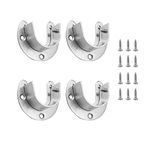 4 Pcs Closet Rod Sockets, Wardrobe Bracket for Curtain Closet Rod Flange Socket Kit, Rod Support U-shaped Set for 28mm to 32mm Rail, Silver