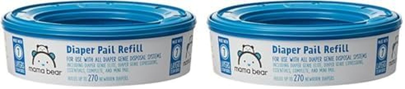 Amazon Brand - Mama Bear Diaper Pail Refills for Genie Pails, Unscented, 270 Count (Pack of 2)