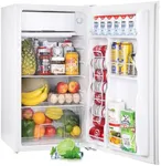 Upstreman 3.2 Cu.Ft Mini Fridge with Freezer, Single Door Mini Fridge, Dorm Fridge, Adjustable Thermostat, Mini Refrigerator for Dorm, Office, Bedroom, White-BR321