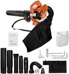 Leaf Vacuum Cordless with Bag, Leaf Blower Vacuum Cordless, 2 Stroke Handheld Leaf Blower, Gas Powered Lawn and Leaf Collector, Dual-Purpose Leaf Mulcher with Straight and Curved Blow Pipe (Orange)