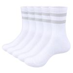 OUYJIA Cotton Cushioned Crew Striped Socks Basic Everyday Tube Socks White Men's Socks Moisture Wicking Tennis Athletic Sports Socks for Men Size 6-10 (5 Pairs)