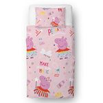 Peppa Pig Officially Licensed Single Duvet Cover Set | Magic Bedroom Range | Reversible 2 Sided Magic Design with Matching Pillowcase, Polyester, Pink