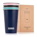 koodee Stainless Steel Cups (4 Pack) 16 oz Pint Tumbler Stackable Metal Drinking Glasses for Travel, Camping, Outdoors (Teal-Pink-Black-Navy)