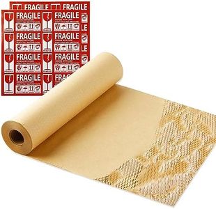 Honeycomb Packing Paper, 15 inches x 131 feet Eco Friendly and Recyclable Cushion Material, Moving Shipping Supplies with 16 Fragile Sticker Labels and 100 ft Braided Rope(Brown)
