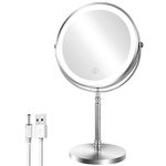 AusDaur 8” Magnifying Makeup Mirror With Light-1X/10x 360 Rotation Make up Mirror with Lighting Rechargeable 3 Color Lights Touch Screen Vanity Mirror Free Standing Light up Mirror for Men/Women