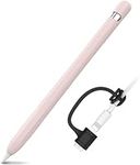 AhaStyle Silicone Case Sleeve Anti-Slip Protective Cover Skin [Added Cable Adapter Tether] Compatible with Apple Pencil 1st Generation (Pink)