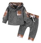 AmzBarley Toddler Baby Boy Clothes Long Sleeve Plaid Hoodie Sweatshirt Pants Infant Fall Winter Outfits Set Brown Size 3-6 Months