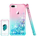 Pilaru for iPhone 8 Plus/7 Plus Case, iPhone 6s Plus/6 Plus Case with Screen Protector, Clear Liquid Heart Glitter Cover Soft TPU Cover Transparent Girly Phone Case for iPhone 8 Plus,Pink/Teal